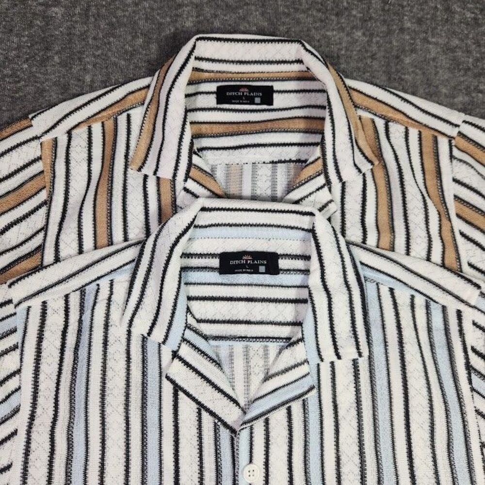 Lot of 2 Ditch Plains Short Sleeve Shirts Men’s L Textured Camp Resort Striped